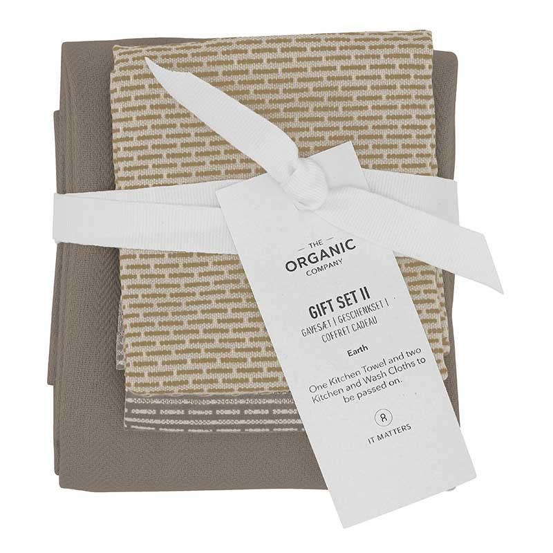 organic kitchen towel and wash cloth gift set in earth colours