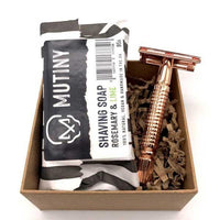 rosemary and lime mini shaving set with rose gold razor