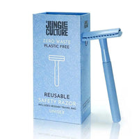 azure coloured metal safety razor