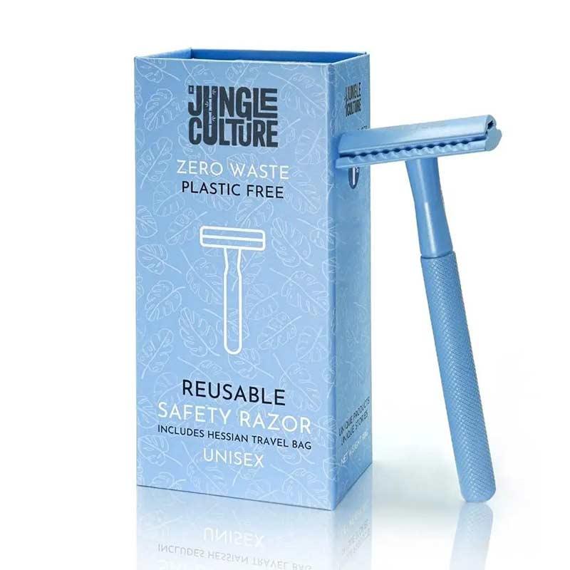 azure coloured metal safety razor