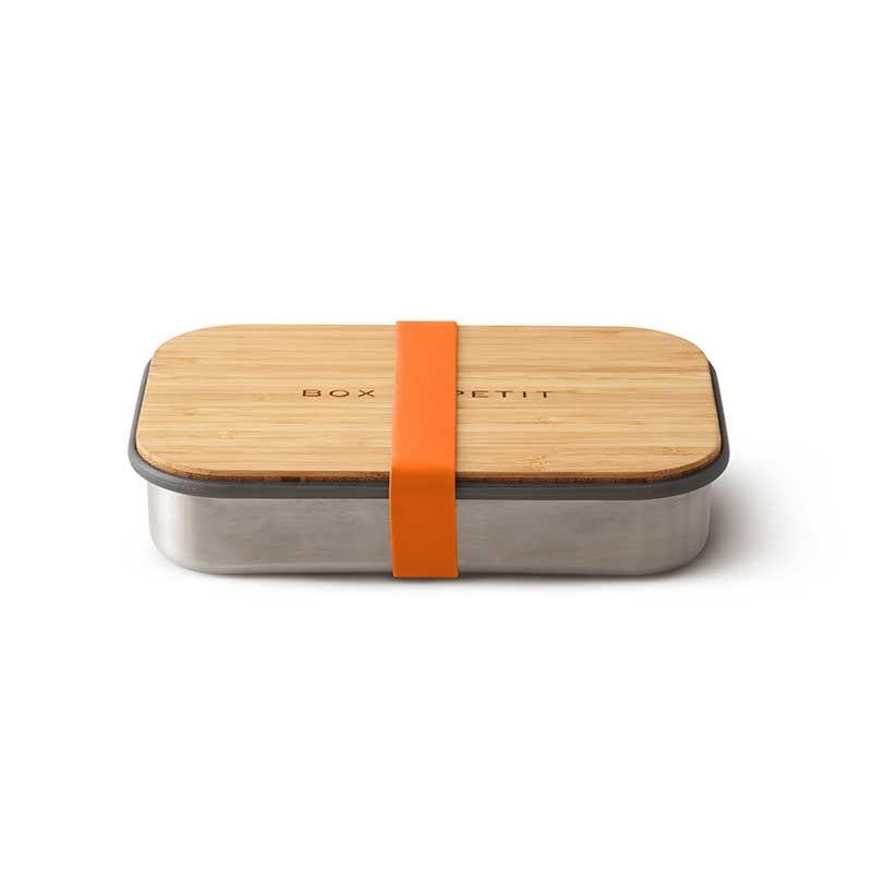 sustainable reusable salad sandwich box with bamboo lid orange