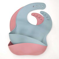 silicone baby bib in mulberry and blue