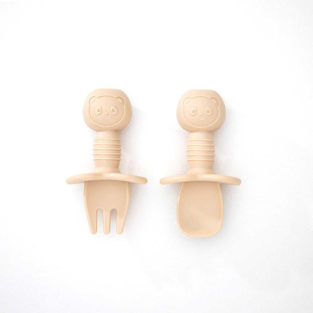 silicone baby cutlery set in cream