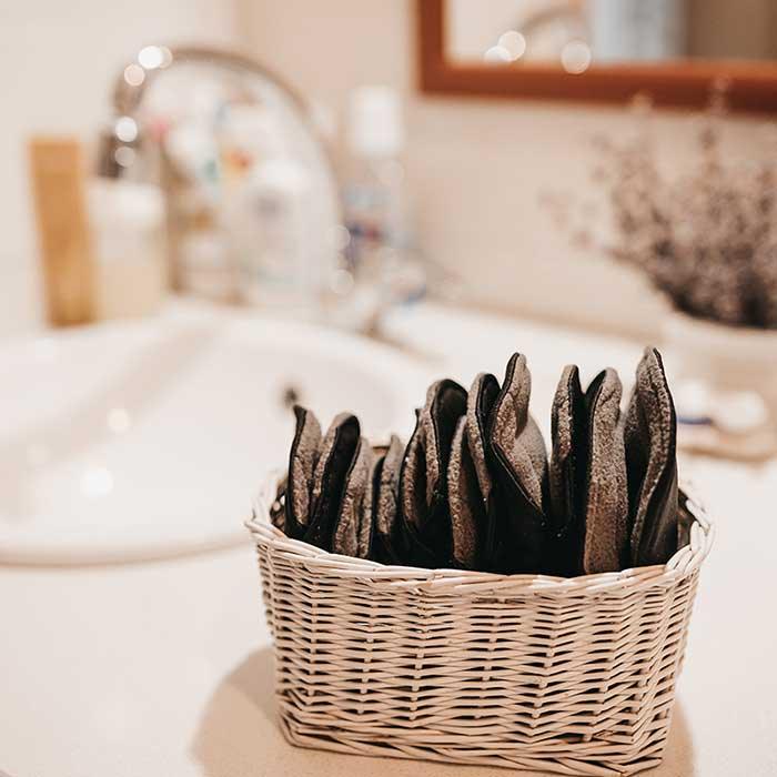 reusable sanitary pads in a bathroom