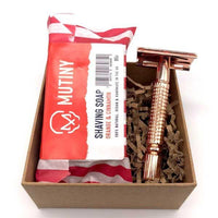 cinnamon and orange shaving set with rose gold razor