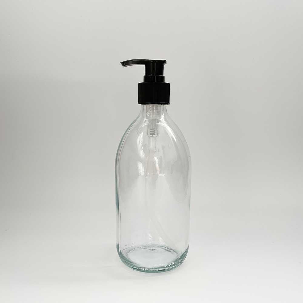 clear glass pump bottle