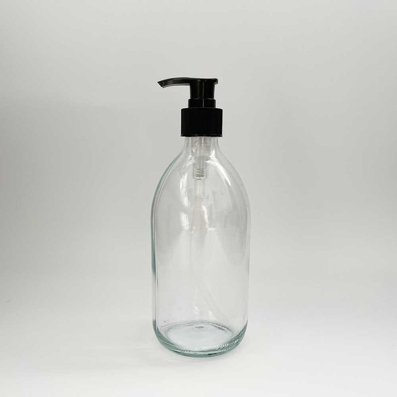 clear glass pump bottle