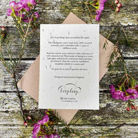 Rear of a handmade, plantable card