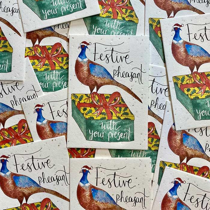 festive pheasant christmas card