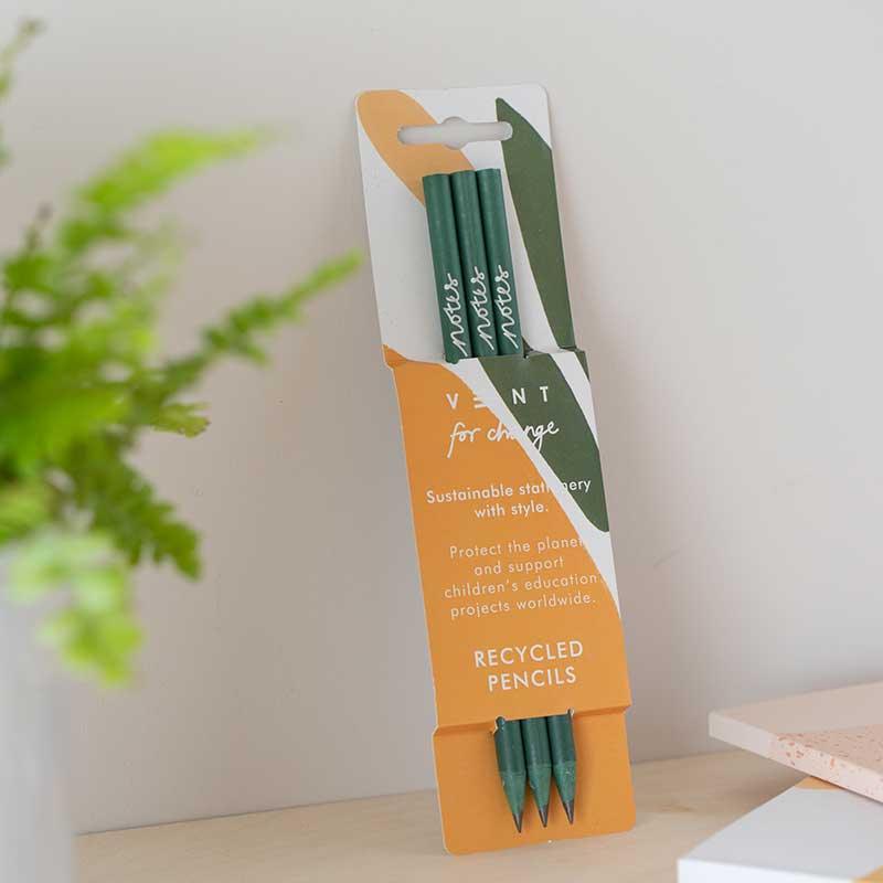 green recycled pencils in their packaging