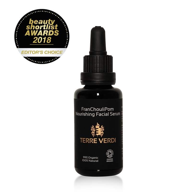 nourishing facial serum on white background