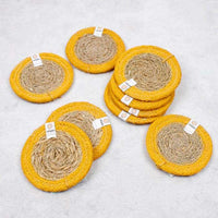 seagrass coasters on a table