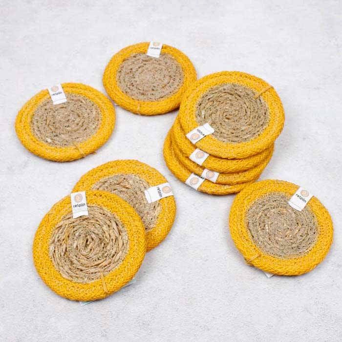 seagrass coasters on a table