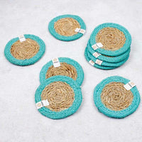 selection of coasters with turquoise blue border