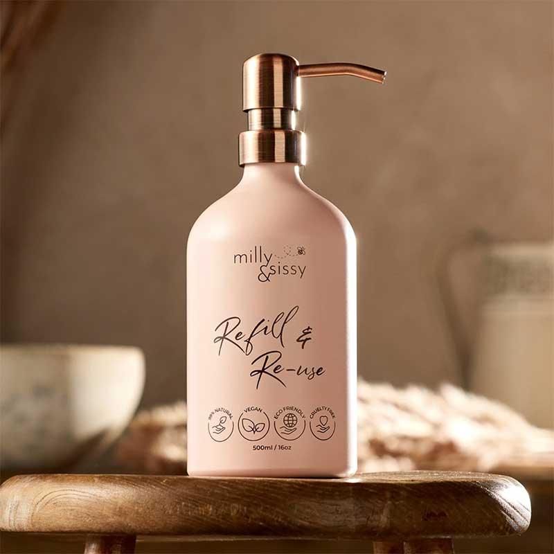 aluminium pump bottle in bathroom