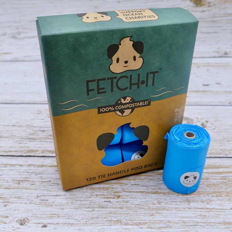 biodegradable poo bags next to packaging