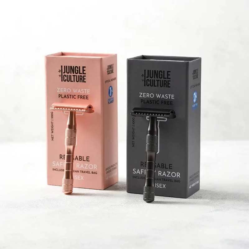 rose gold and black metal safety razors product shot