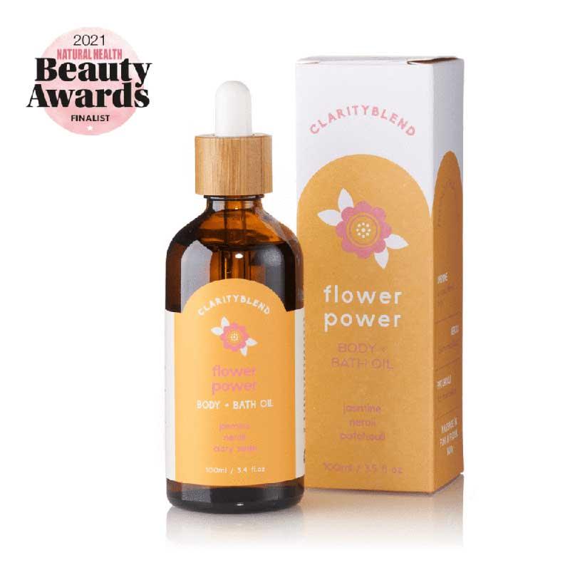 flower power body and bath oil pack shot