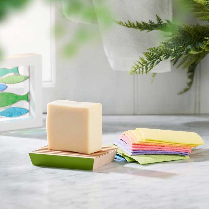 ecoliving soap dish on a bathroom side