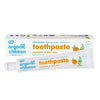 organic toothpaste for children next to packaging