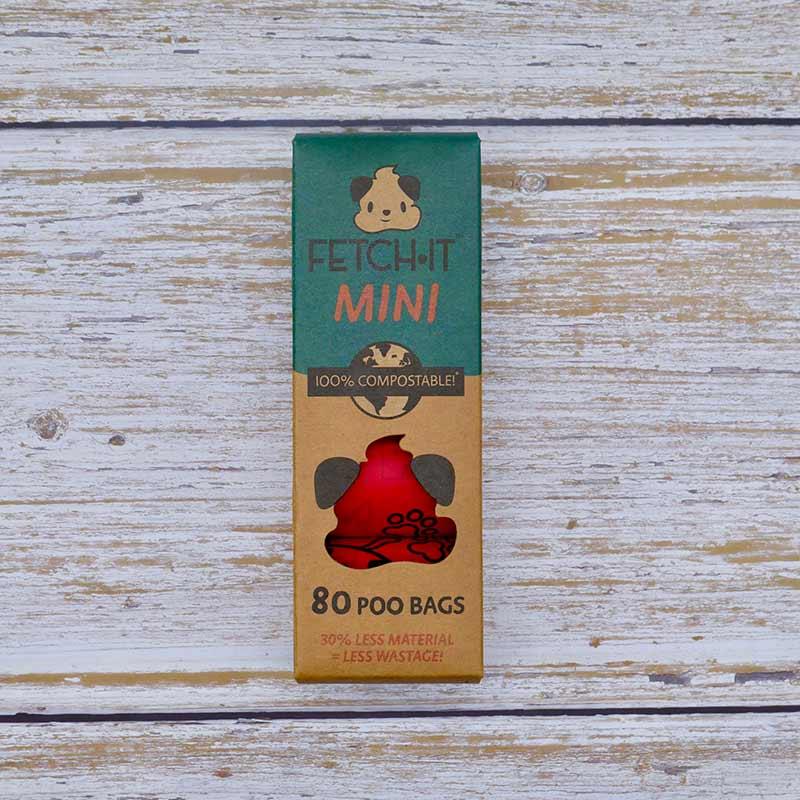 mini compostable poo bags in cardboard box