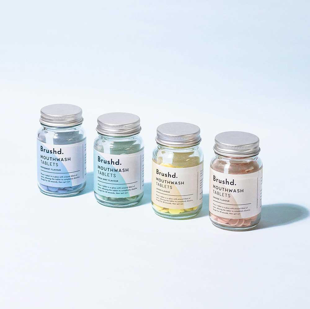 plastic free mouthwash tablets in 4 different falvours
