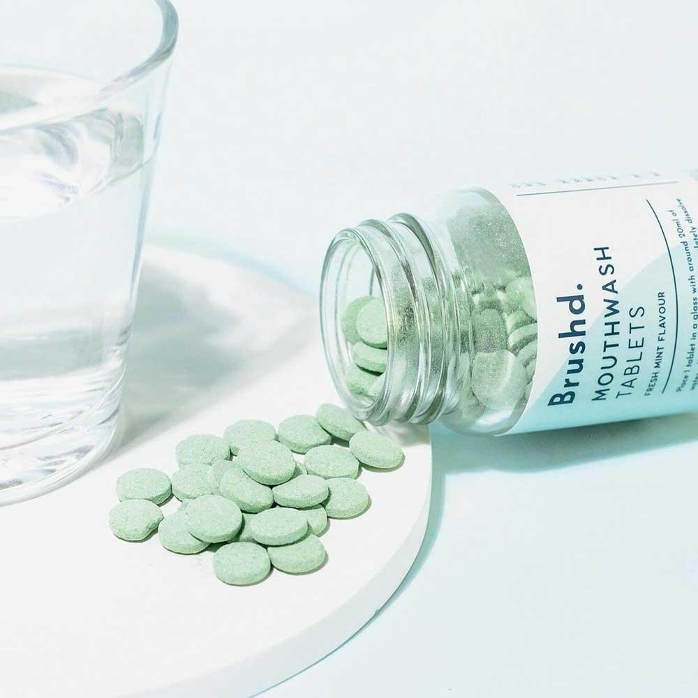 freshmint mouthwash tablets in glass jar
