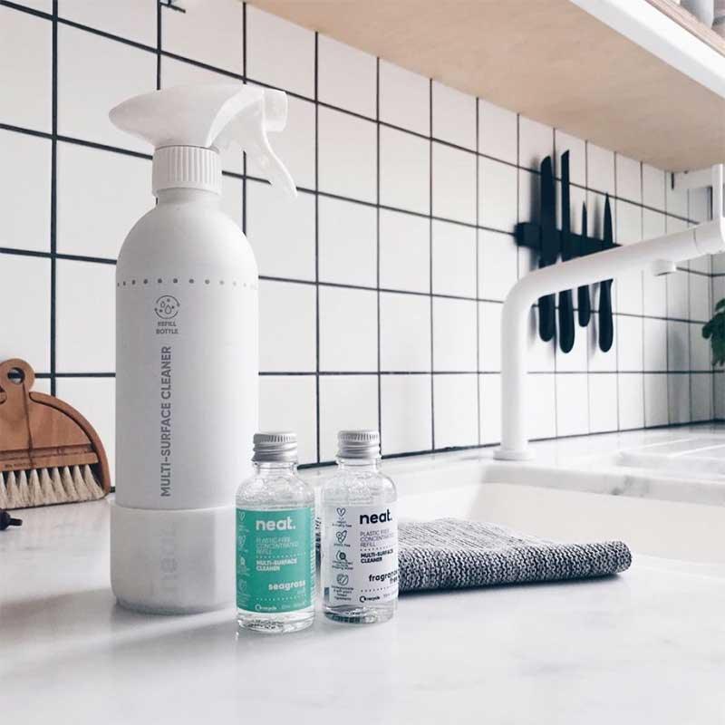 neat cleaning bottle in kitchen