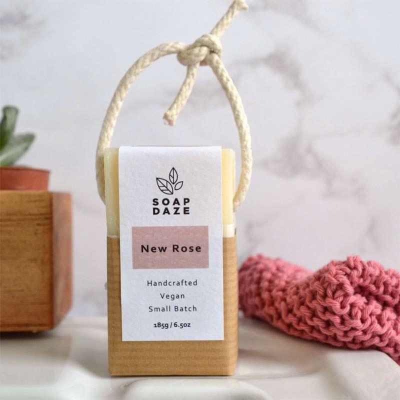 new rose extra large vegan soap on a rope