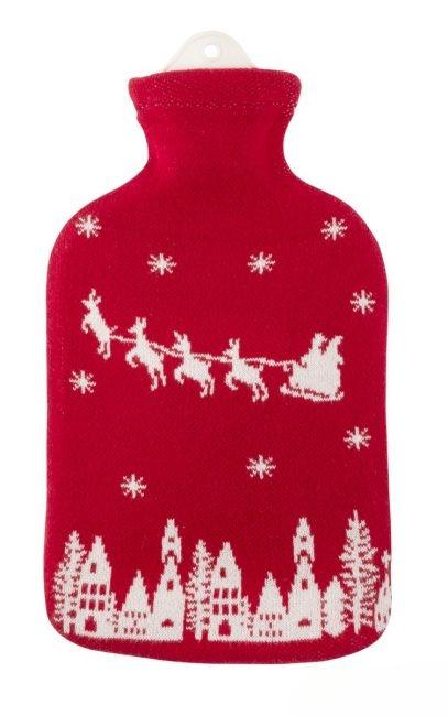 Natural Rubber Hot Water Bottle - Santa Claus Red/White Knitted - The Friendly Turtle