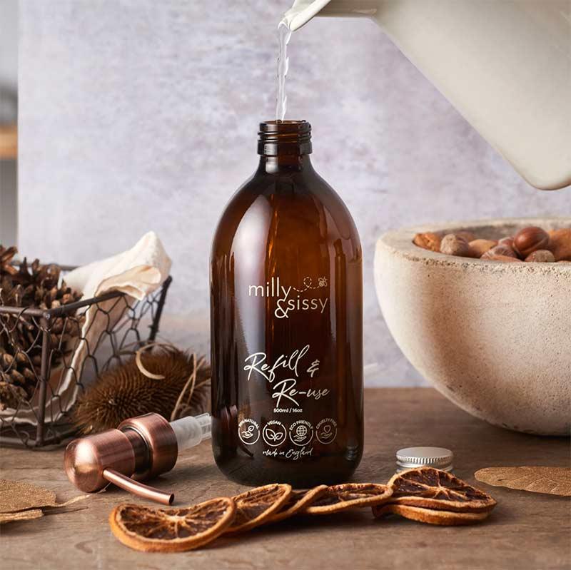 reusable bottle with bronze pump