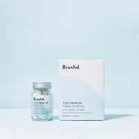 brushd toothpaste tablets refill pack and glass jar