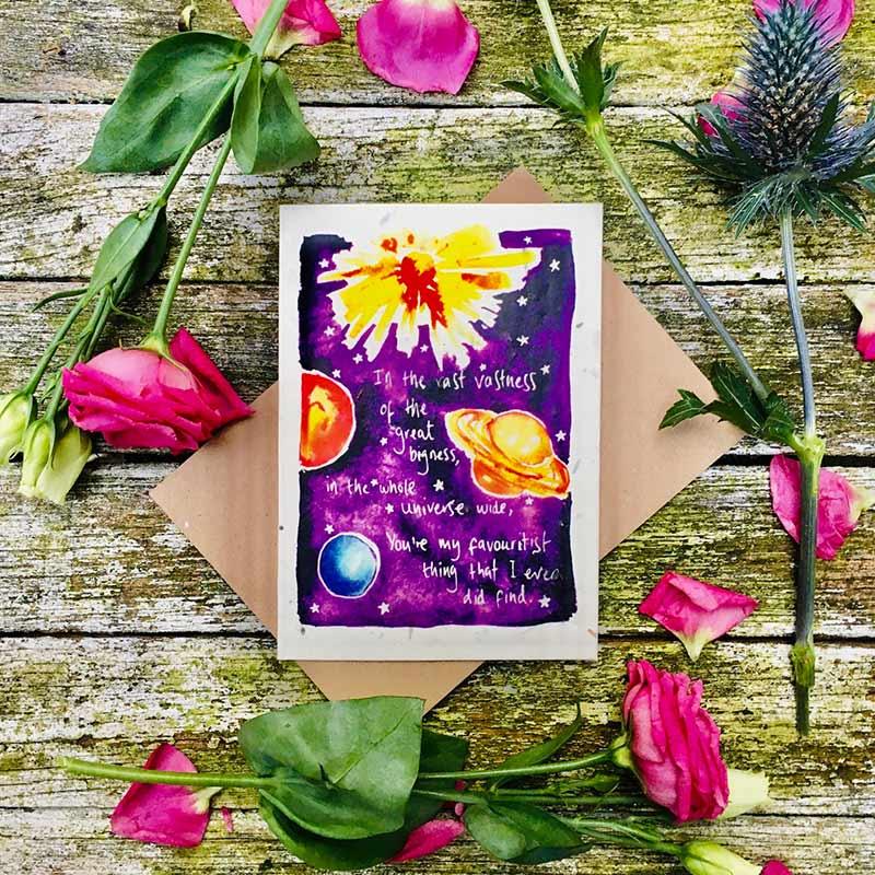 plantable wildflower card with a universe poem