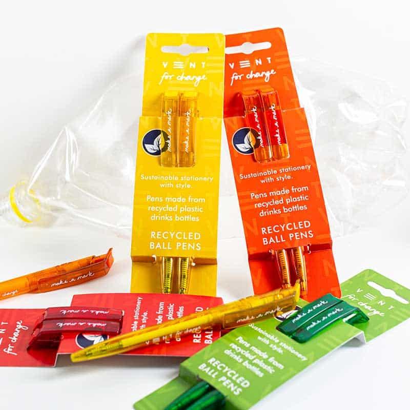 vent for change recycled plastic bottle pens in 5 different colours