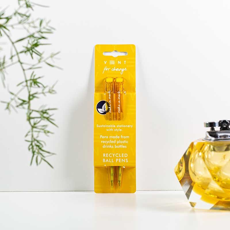 yellow vent for change recycled plastic bottle pens