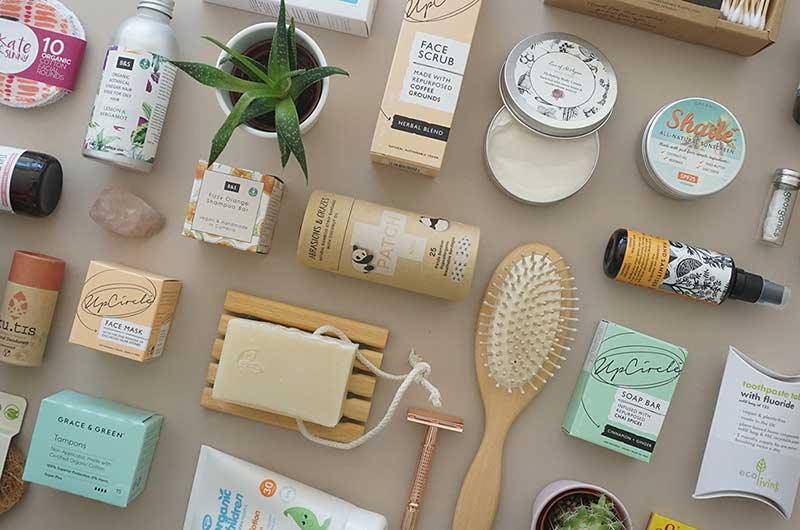 eco friendly products on a cream background