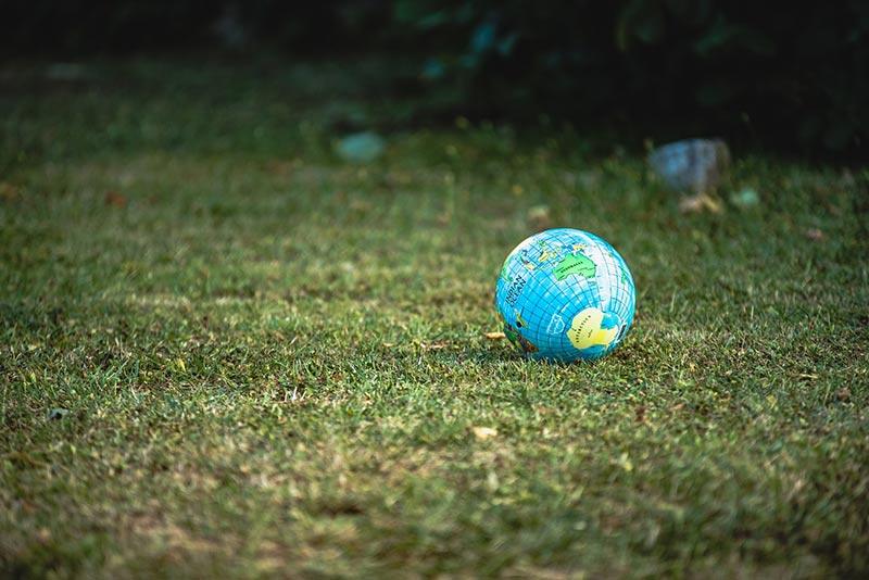 planet earth on a garden lawn