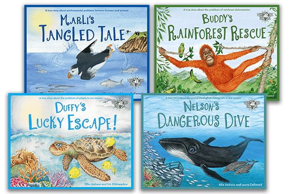 Children's Environmental Books | Duffy's Lucky Escape | Marli's Tangled Tale | Nelson’s Dangerous Dive | Buddy's Rainforest Rescue | Hunter's Icy Adventure