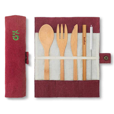 bamboo cutlery set in berry colour
