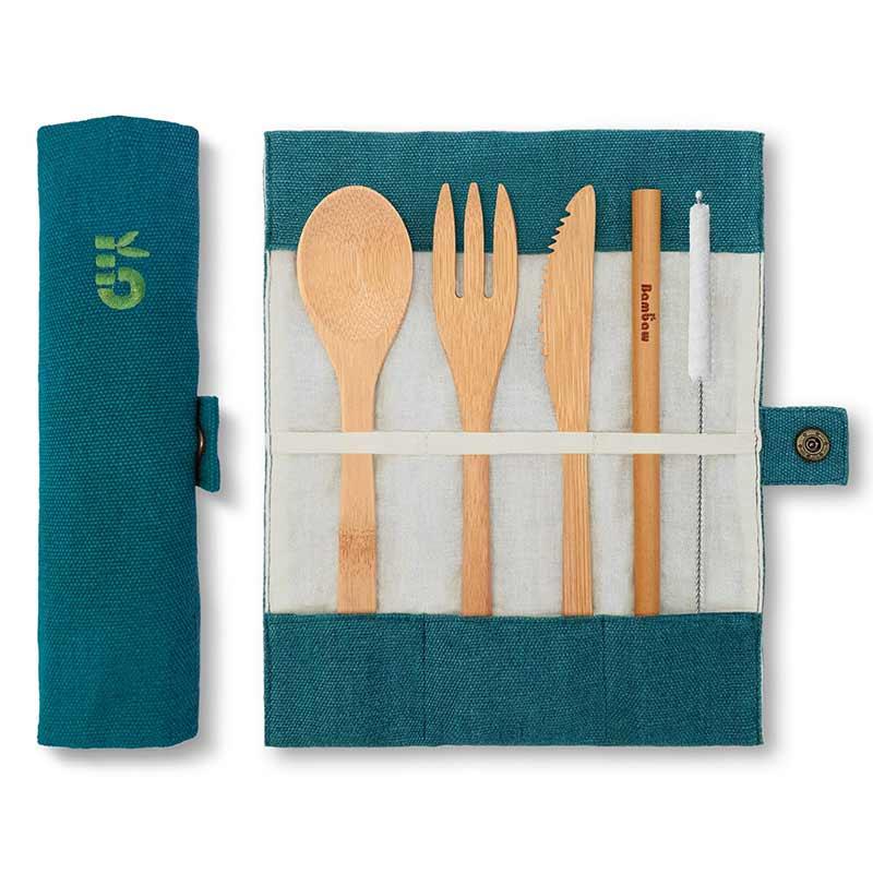 bamboo cutlery set in lagoon colour