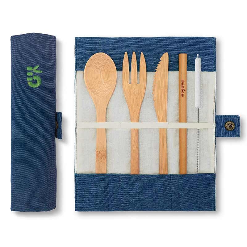 bamboo cutlery set in ocean colour