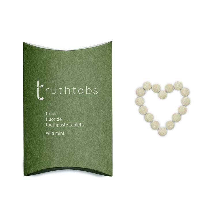 truthtabs toothpaste tablets in a heart shape