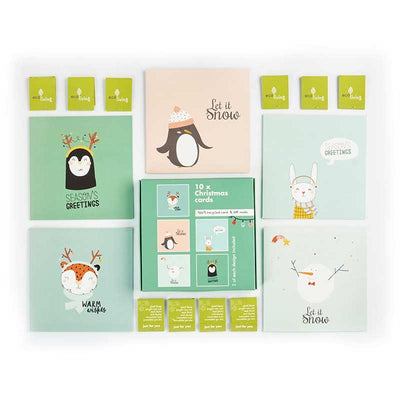 recycled multipack christmas cards with cute animal designs