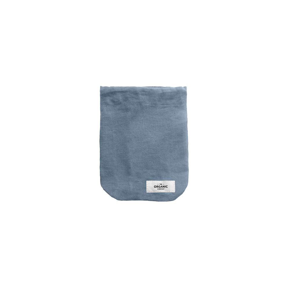 small drawstring bag in grey blue