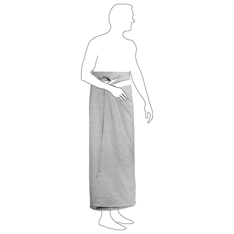 man wearing a lightweight beach towel round his waist
