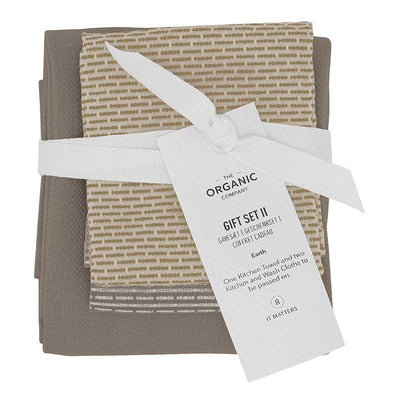 organic kitchen towel and wash cloth gift set in earth colours