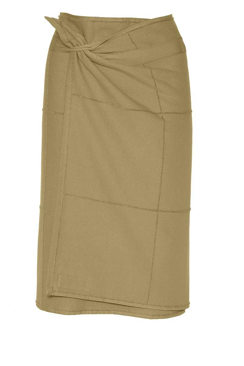 khaki towel wrap folded around someones waist