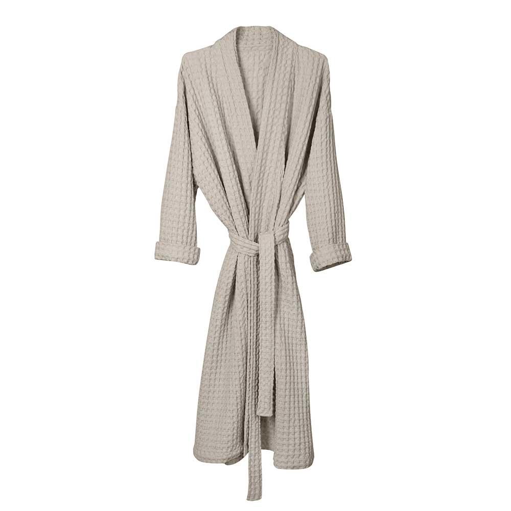 big waffle bathrobe in stone from the front
