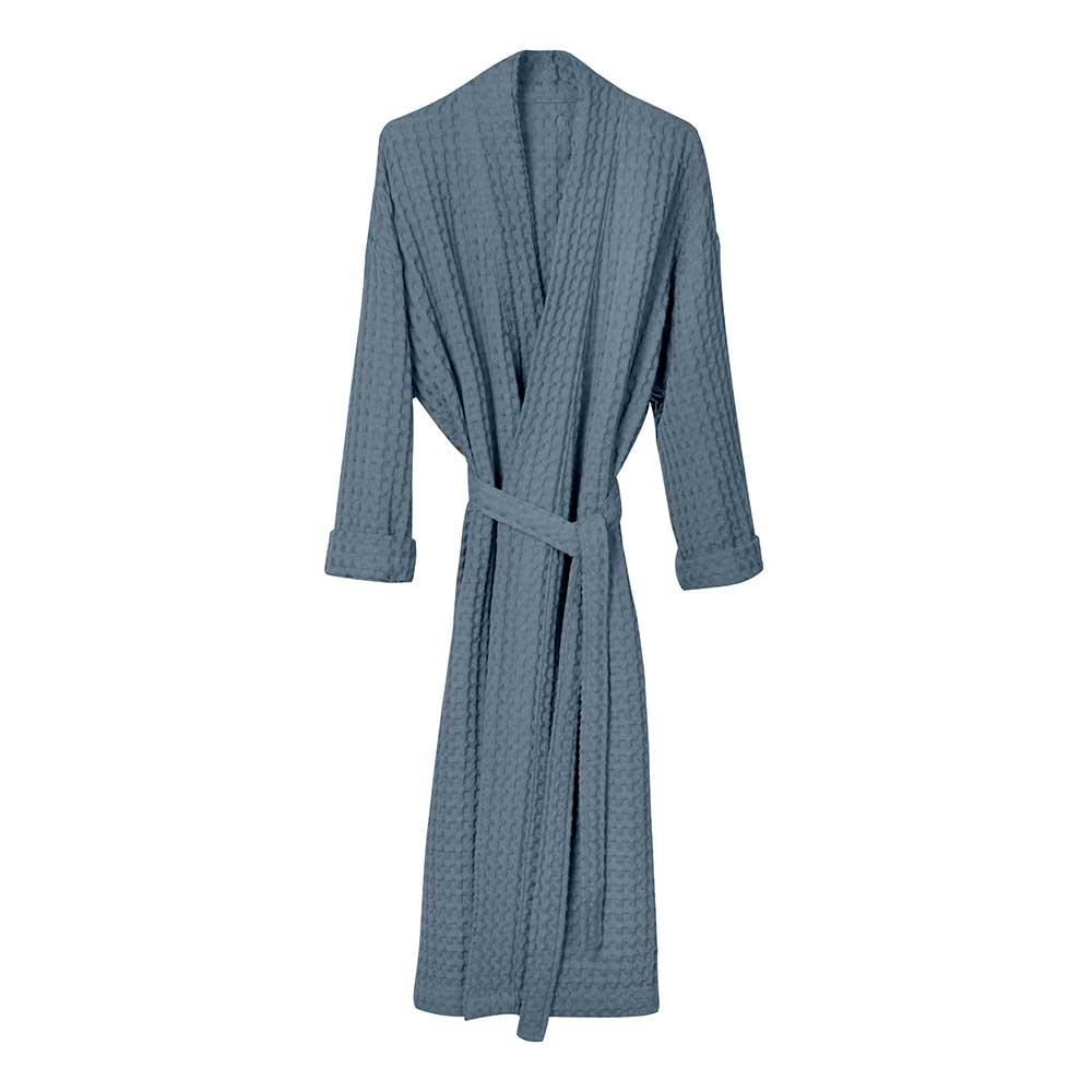 big waffle bathrobe in grey blue from the front