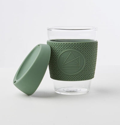 Reusable Glass Coffee Cup - 340ml - Happy Camper - The Friendly Turtle